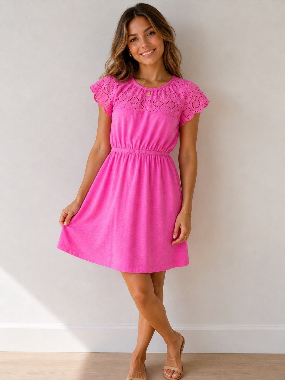 Lilly Pulitzer Bright Pink Eyelet Sleeve Mini Dress